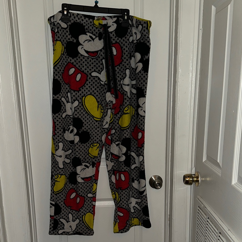 Disney Mickey Mouse Fleece Pajama Pants - Gray, Red & Yellow